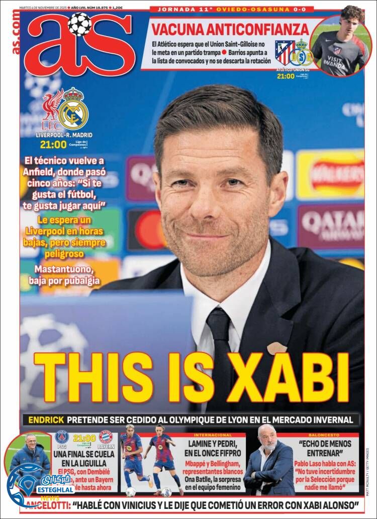 روزنامه ورزشی  آ اس سه شنبه 13 آبان 1404  