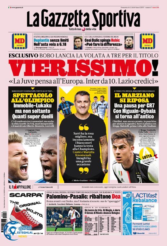 روزنامه ورزشی گاتزتا دلو اسپورت یکشنبه 27 بهمن 1398