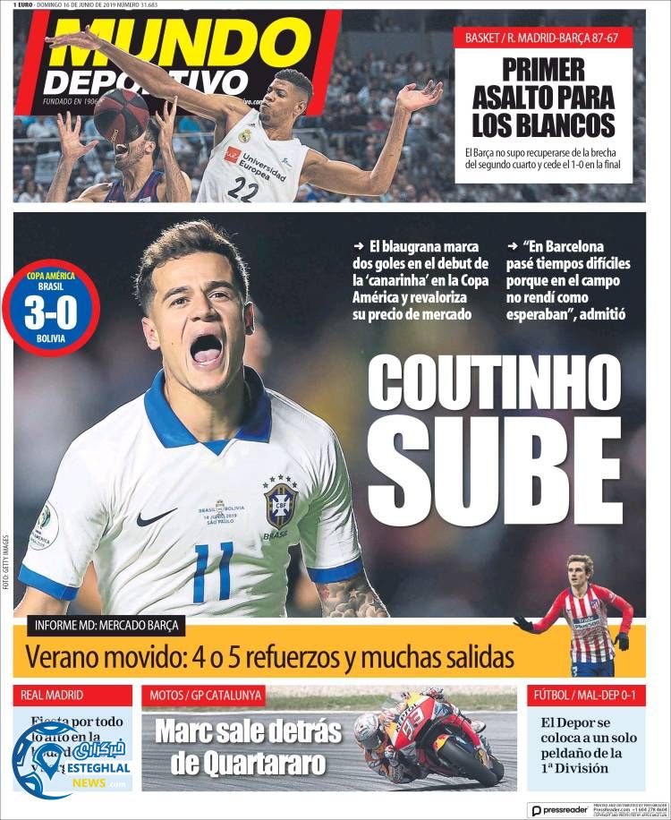 روزنامه ورزشی موندو دپورتیوو یکشنبه 26 خرداد 1398