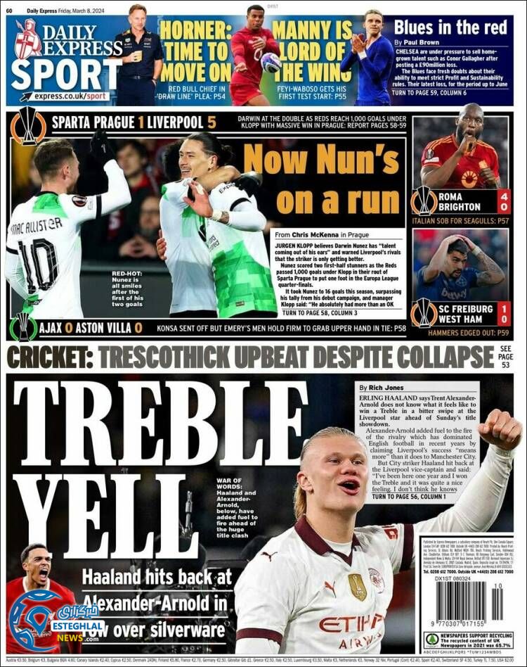 روزنامه ورزشی اکسپرس اسپورت جمعه 18 اسفند 1402 