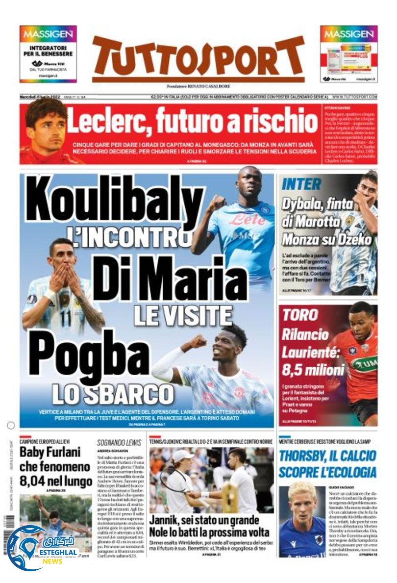 روزنامه ورزشی توتو اسپورت چهارشنبه 15 تیر 1401