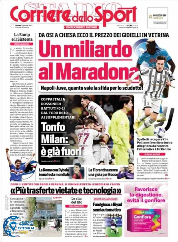 روزنامه ورزشی کوریره دلو اسپورت پنجشنبه 22 دی 1401 