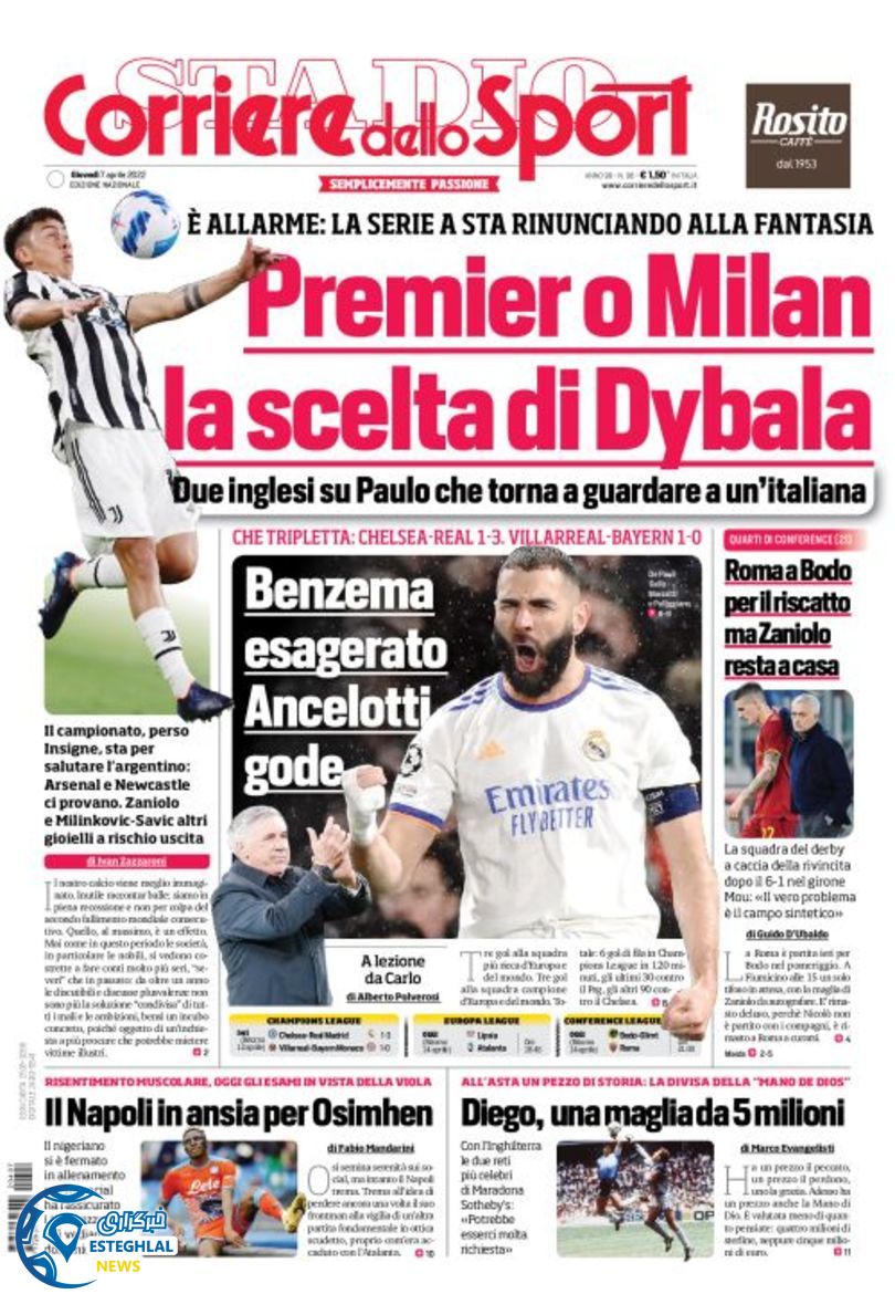 روزنامه ورزشی کوریره دلو اسپورت پنجشنبه 18 فروردین 1401