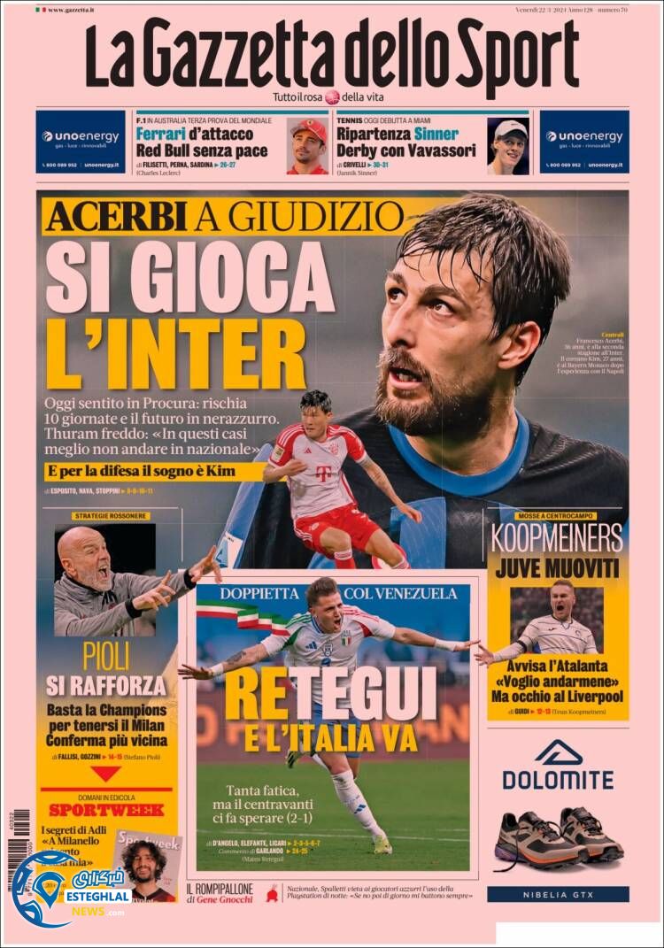 روزنامه ورزشی گاتزتا دلو  اسپورت جمعه 3 فروردین 1403 