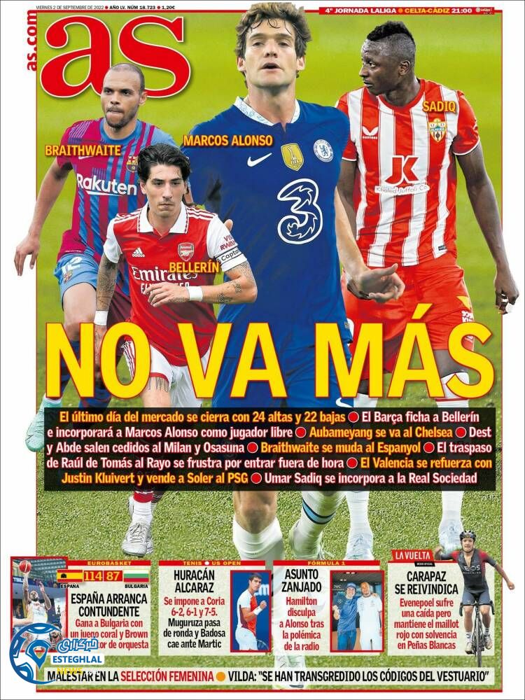 روزنامه ورزشی آ اس جمعه 11 شهریور 1401