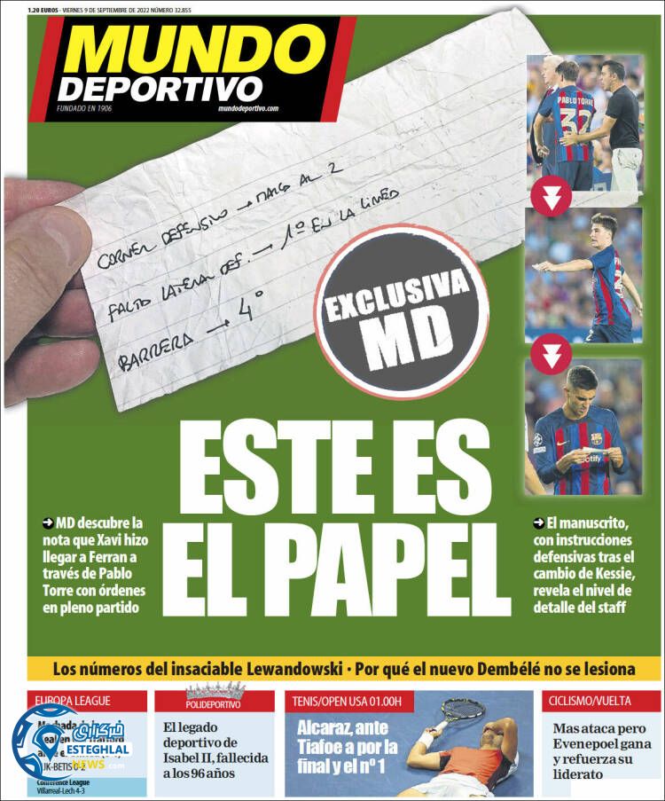 روزنامه  ورزشی موندو دپورتیوو جمعه 18 شهریور 1401 