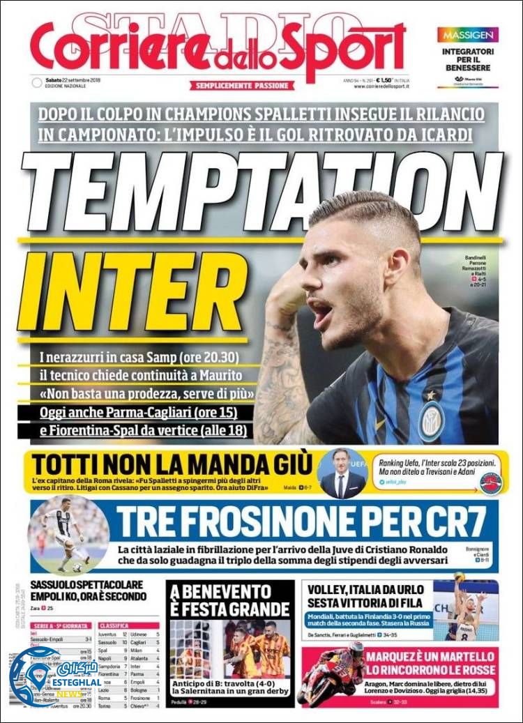 روزنامه ورزشی کوریره دلو اسپورت شنبه 31 شهریور 1397