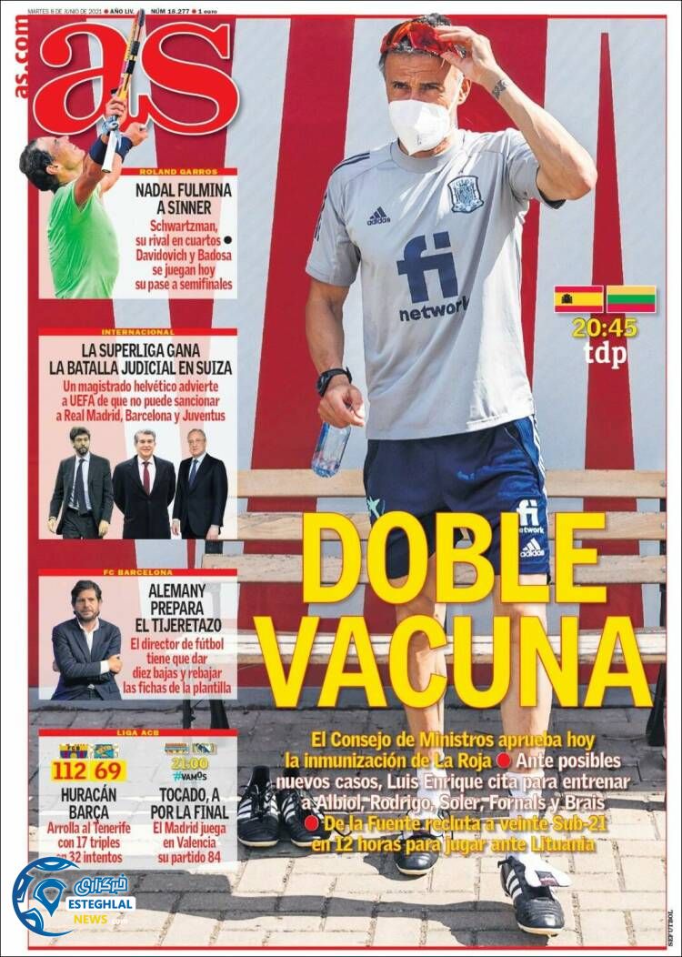 روزنامه ورزشی آ اس سه شنبه 18 خرداد 1400