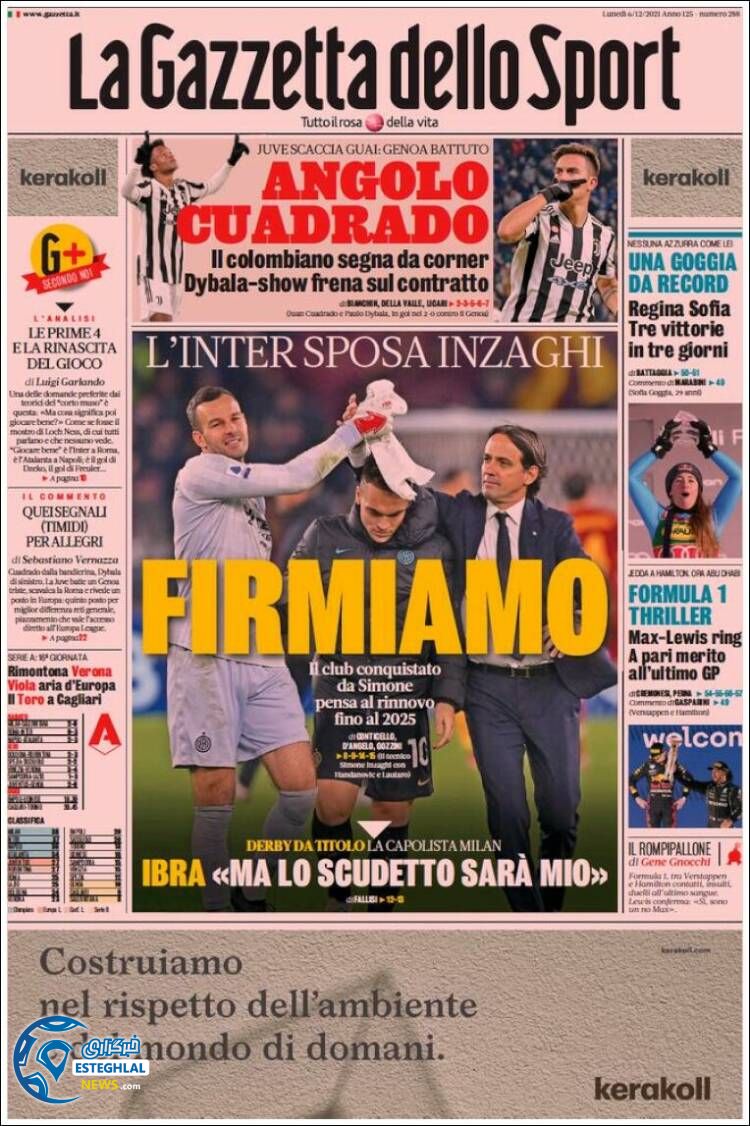 روزنامه ورزشی گاتزتا دلو اسپورت دوشنبه 15 آذر 1400