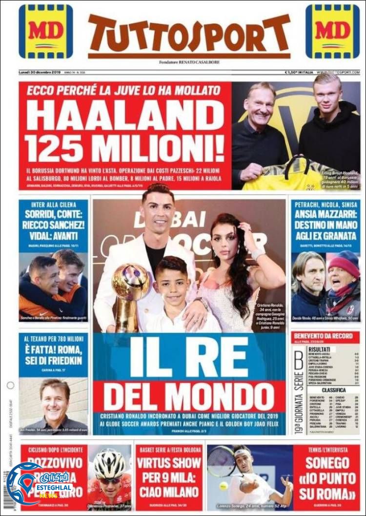 روزنامه ورزشی توتو اسپورت دوشنبه 9 دی 1398