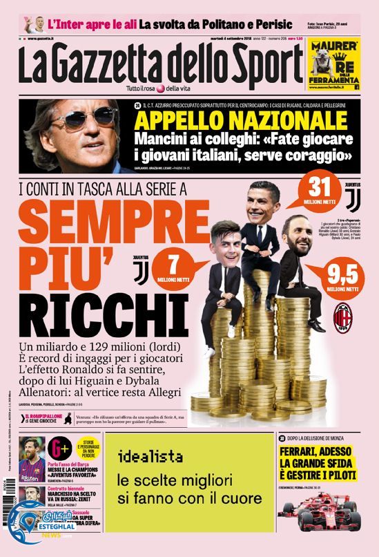 روزنامه ورزشی گاتزتا دلو اسپورت سه شنبه 13 شهریور 1397