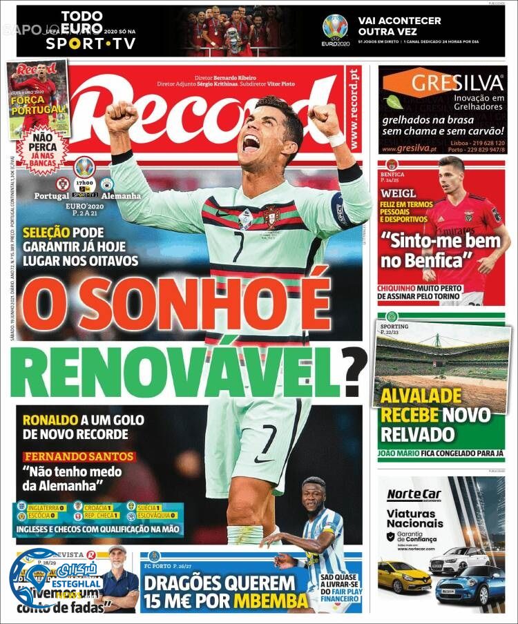 روزنامه ورزشی رکورد شنبه 29 خرداد 1400