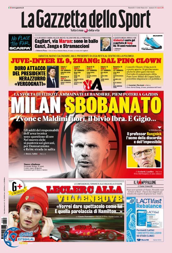 روزنامه ورزشی گاتزتا دلو اسپورت سه شنبه 13 اسفند 1398