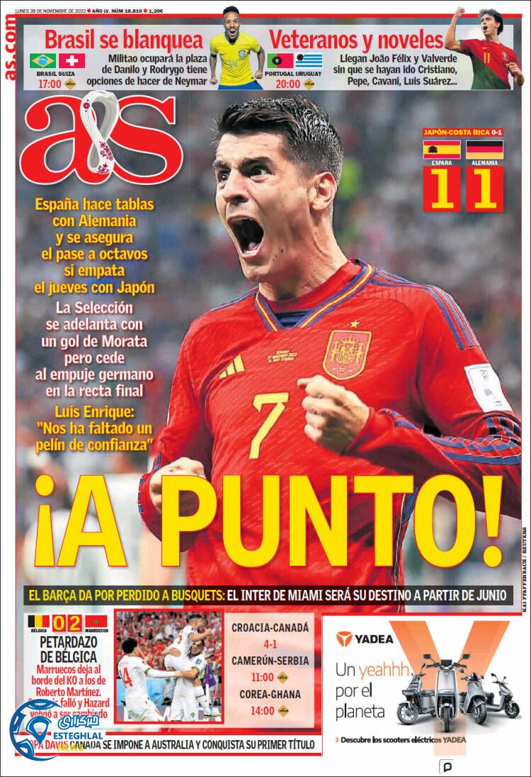 روزنامه ورزشی آ اس دوشنبه 7 آذر 1401 