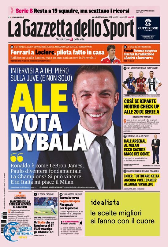 روزنامه ورزشی گاتزتا دلو اسپورت چهارشنبه 21 شهریور 1397 