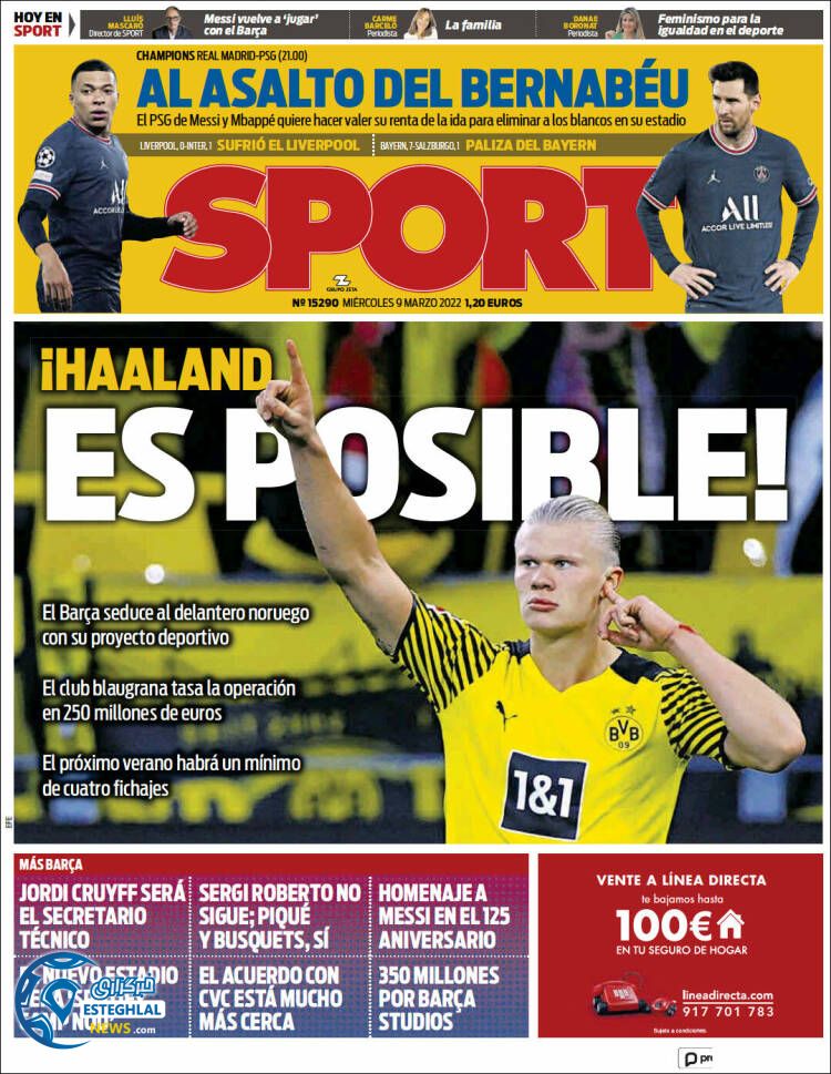 روزنامه ورزشی اسپورت چهارشنبه 18 اسفند 1400