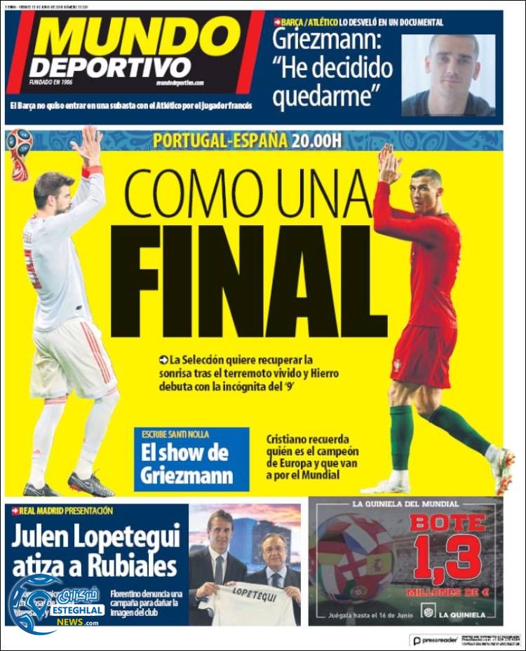 روزنامه ورزشی موندو دپورتیوو جمعه 25 خرداد 1397