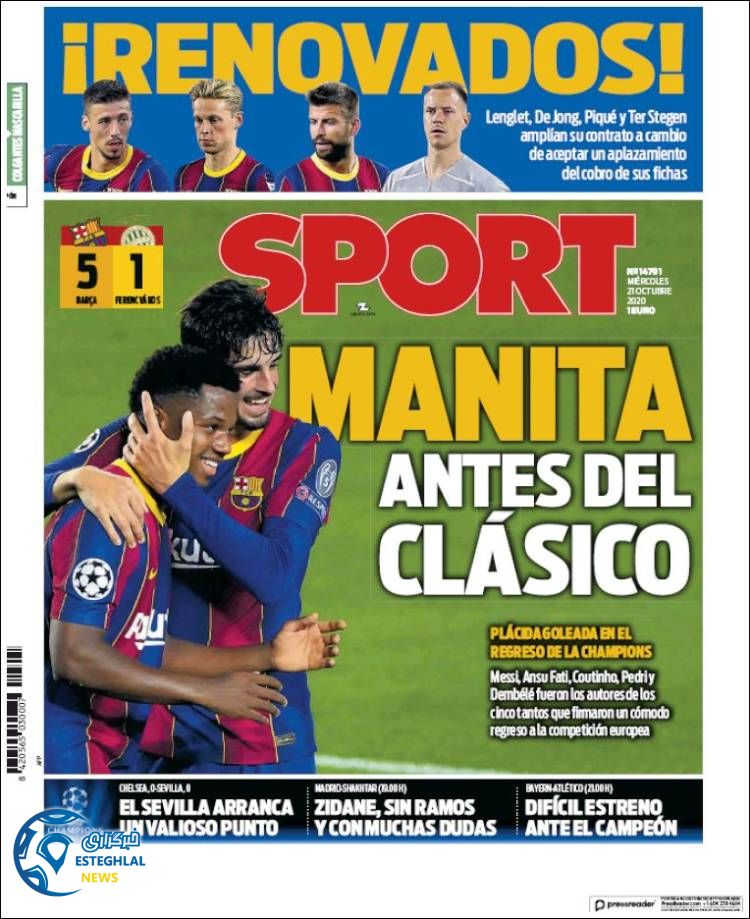 روزنامه ورزشی اسپورت چهارشنبه 30 مهر 1399