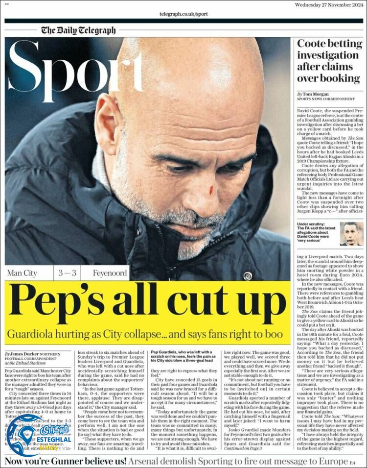 روزنامه ورزشی تلگراف اسپورت چهارشنبه 7 آذر 1403 