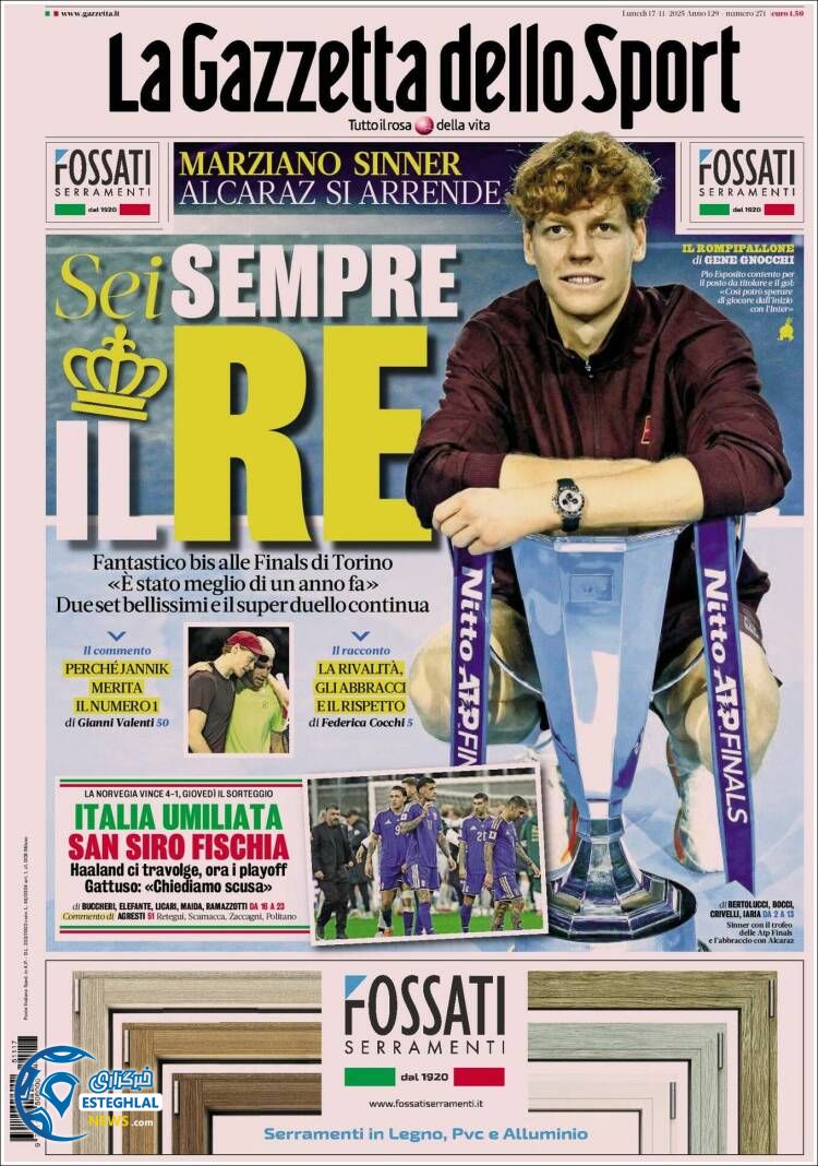 روزنامه  ورزشی گاتزتا دلو اسپورت  دوشنبه 26 آبان 1404  