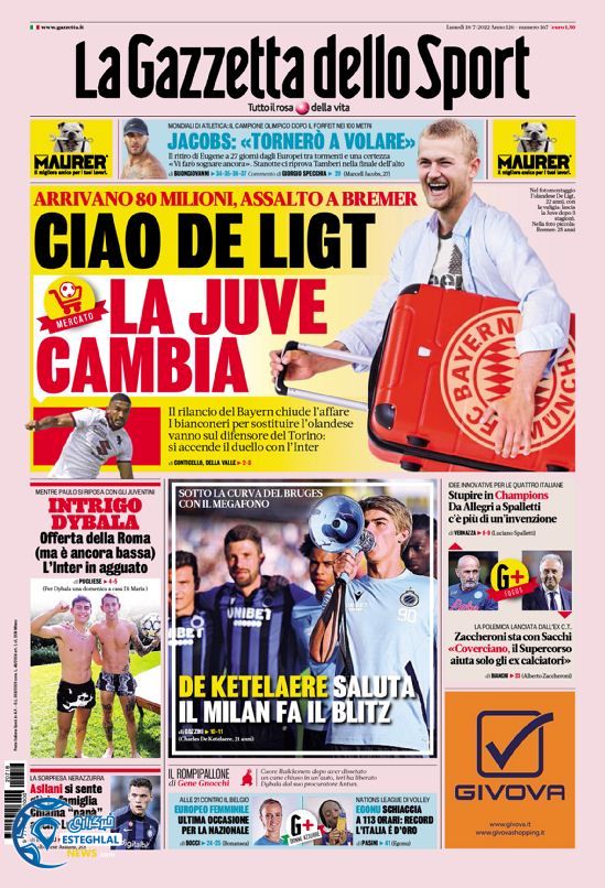  روزنامه ورزشی گاتزتا دلو اسپورت دوشنبه 27 تیر 1401