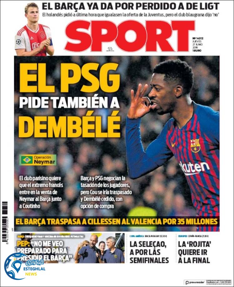 روزنامه ورزشی اسپورت پنجشنبه 6 تیر 1398