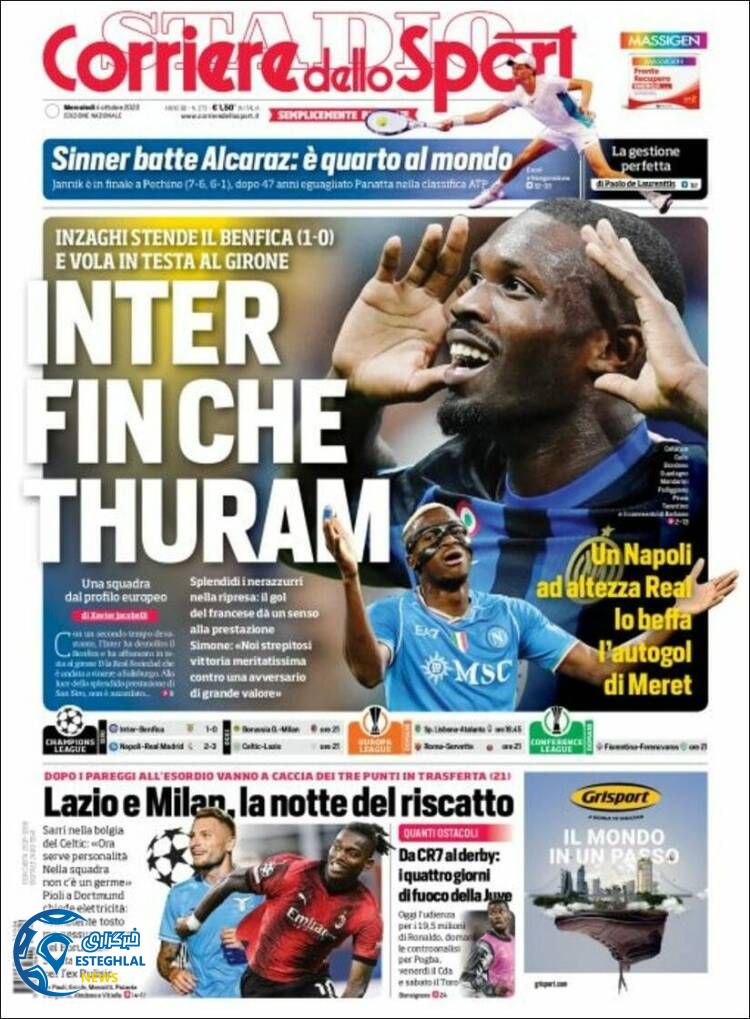 روزنامه ورزشی کوریره دلو اسپورت چهارشنبه 12 مهر 1402 