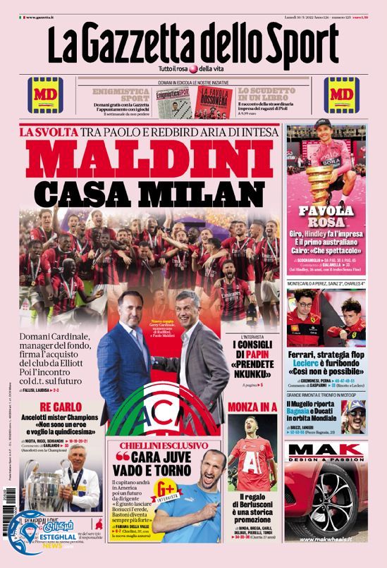 روزنامه ورزشی گاتزتا دلو اسپورت دوشنبه 9 خرداد 1401