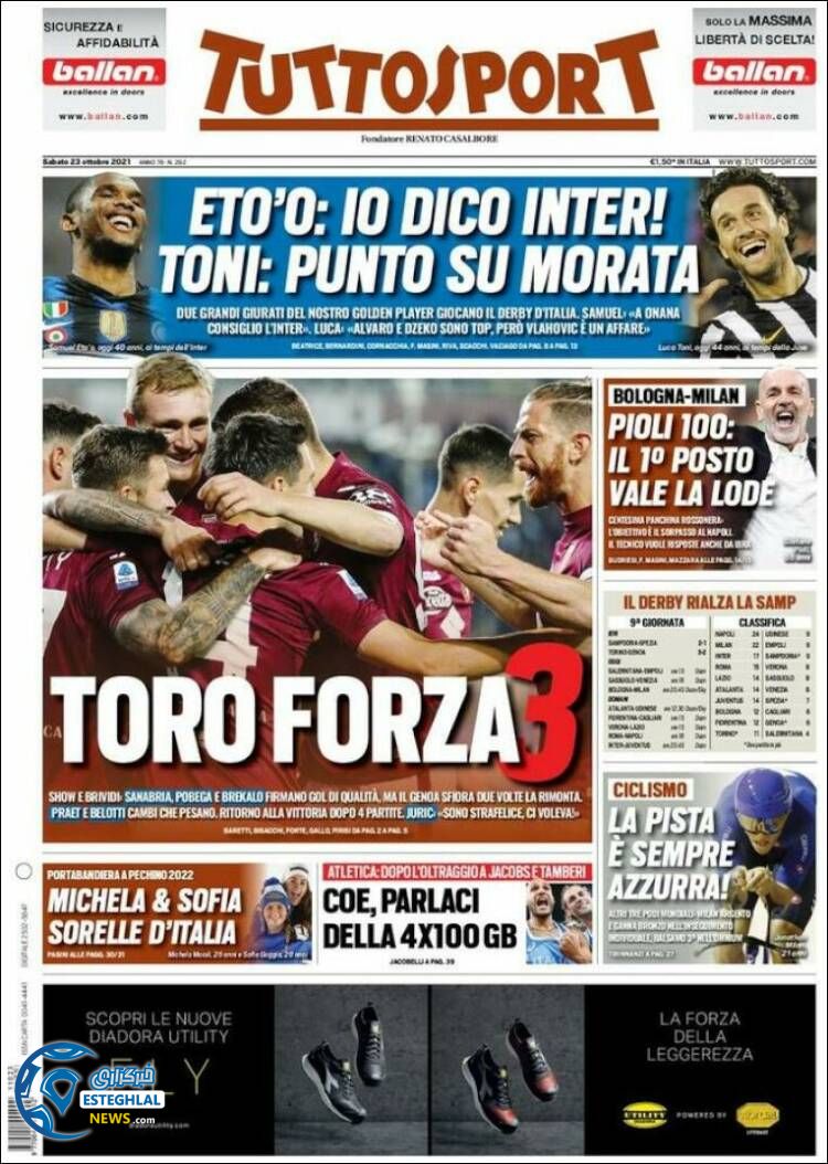 روزنامه ورزشی توتو اسپورت شنبه 1 آبان 1400