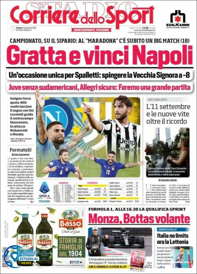 روزنامه ورزشی کوریره دلو اسپورت شنبه 20 شهریور 1400