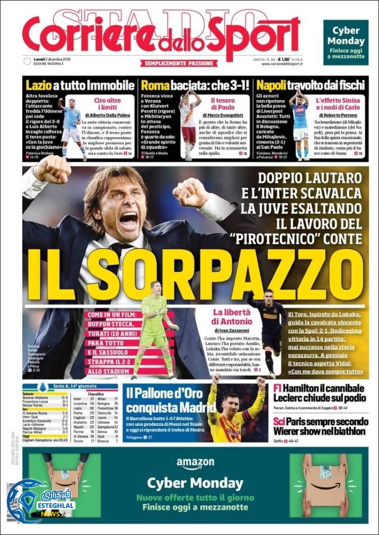 روزنامه ورزشی کوریره دلو اسپورت دوشنبه 11 آذر 1398