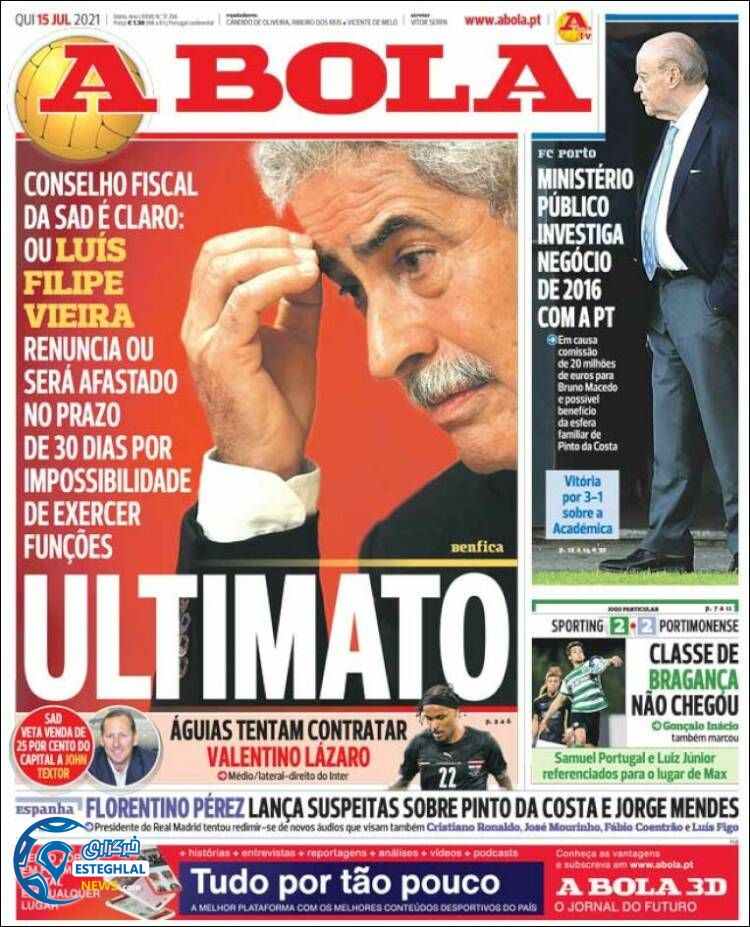 روزنامه ورزشی آبولا پنجشنبه 24 تیر 1400