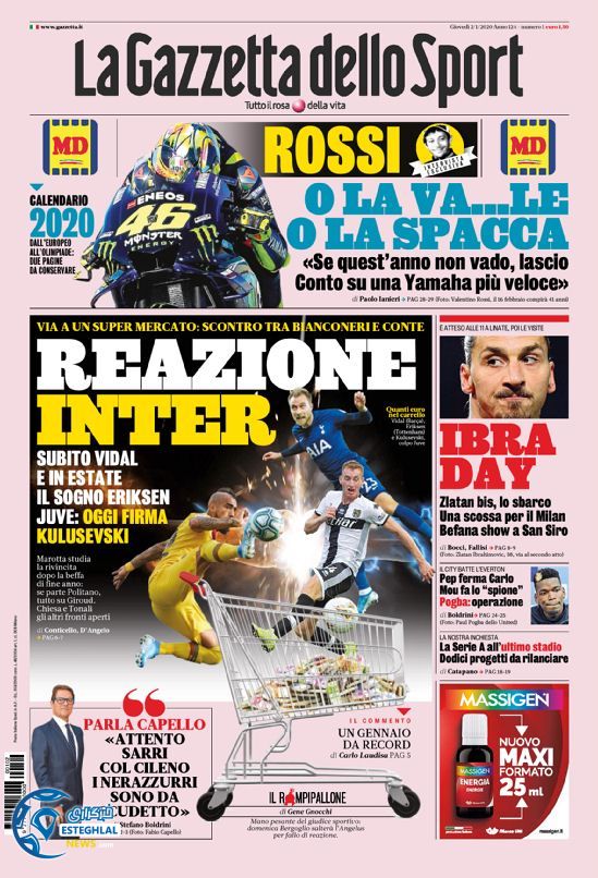 روزنامه ورزشی گاتزتا دلو اسپورت پنجشنبه 12 دی 1398