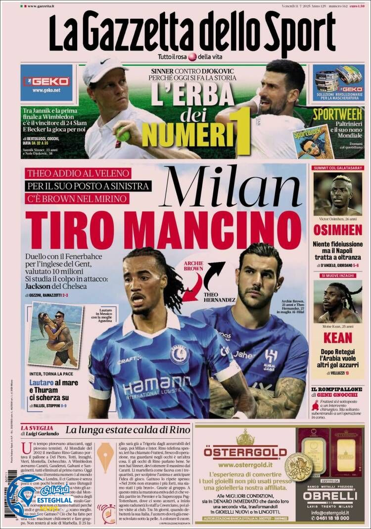 روزنامه ورزشی گاتزتا دلو اسپورت جمعه 20 تیر 1404 