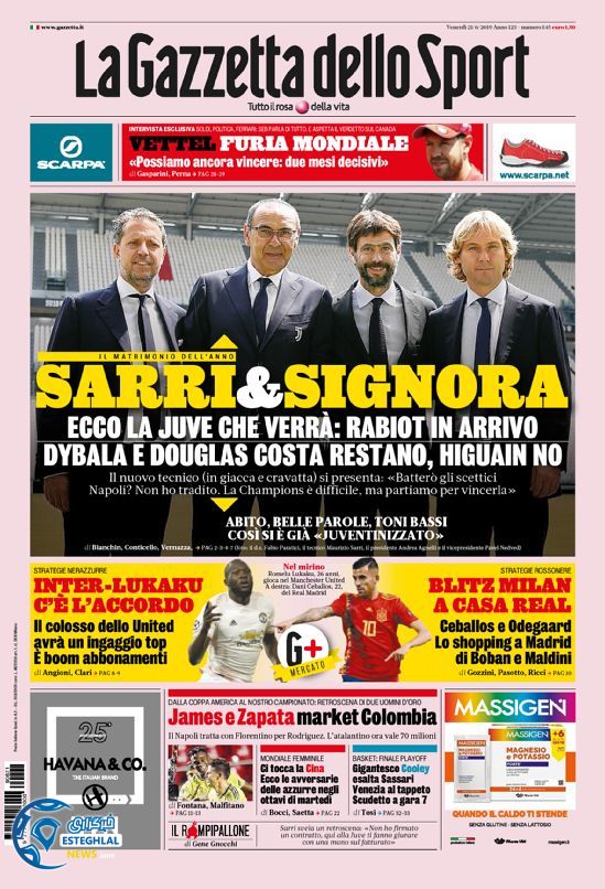 روزنامه ورزشی گاتزتا دلو اسپورت جمعه 31 خرداد 1398