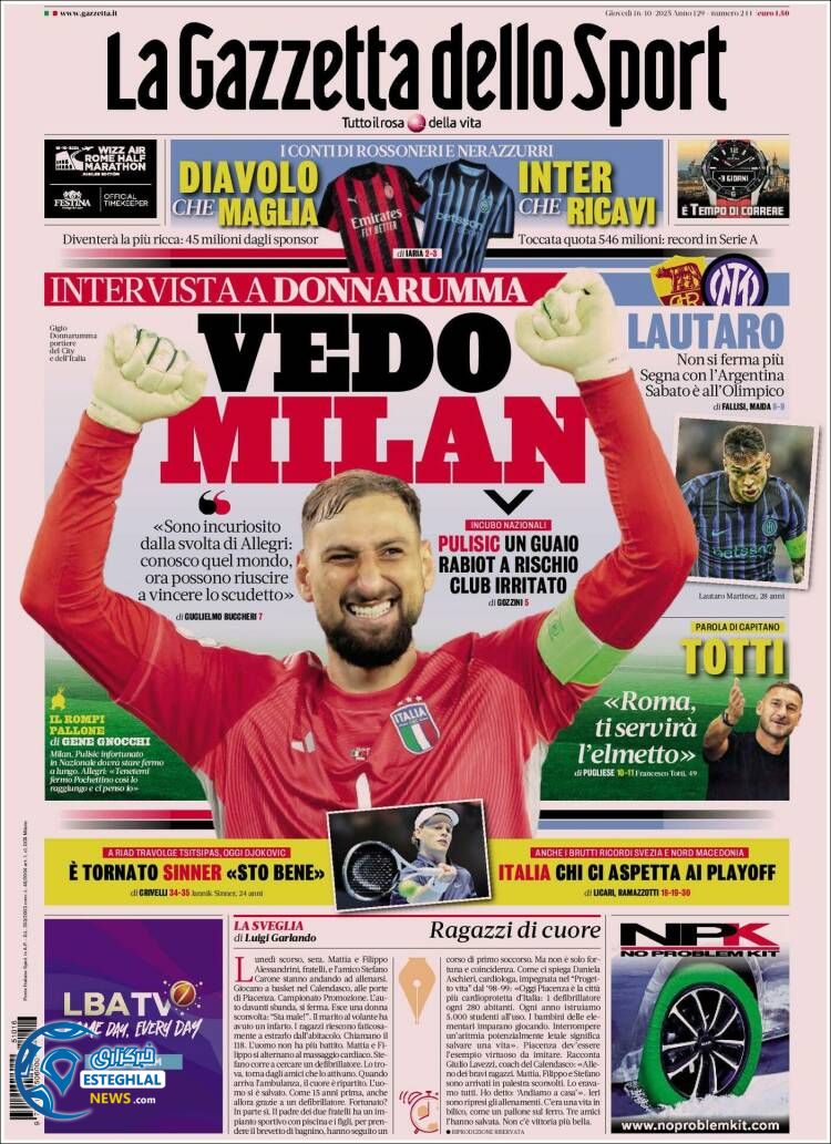 روزنامه ورزشی گاتزتا دلو اسپورت پنجشنبه 24 مهر 1404 