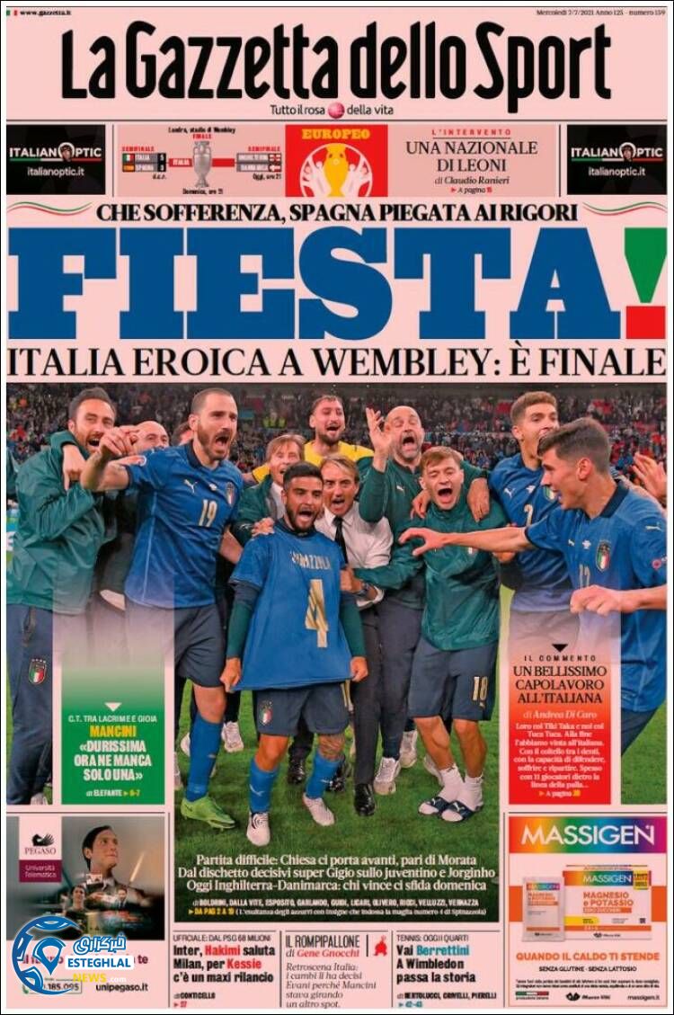 روزنامه ورزشی گاتزتا دلو اسپورت چهارشنبه 16 تیر 1400