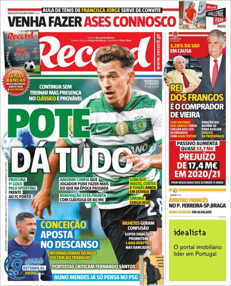 روزنامه ورزشی رکورد پنجشنبه 18 شهریور 1400