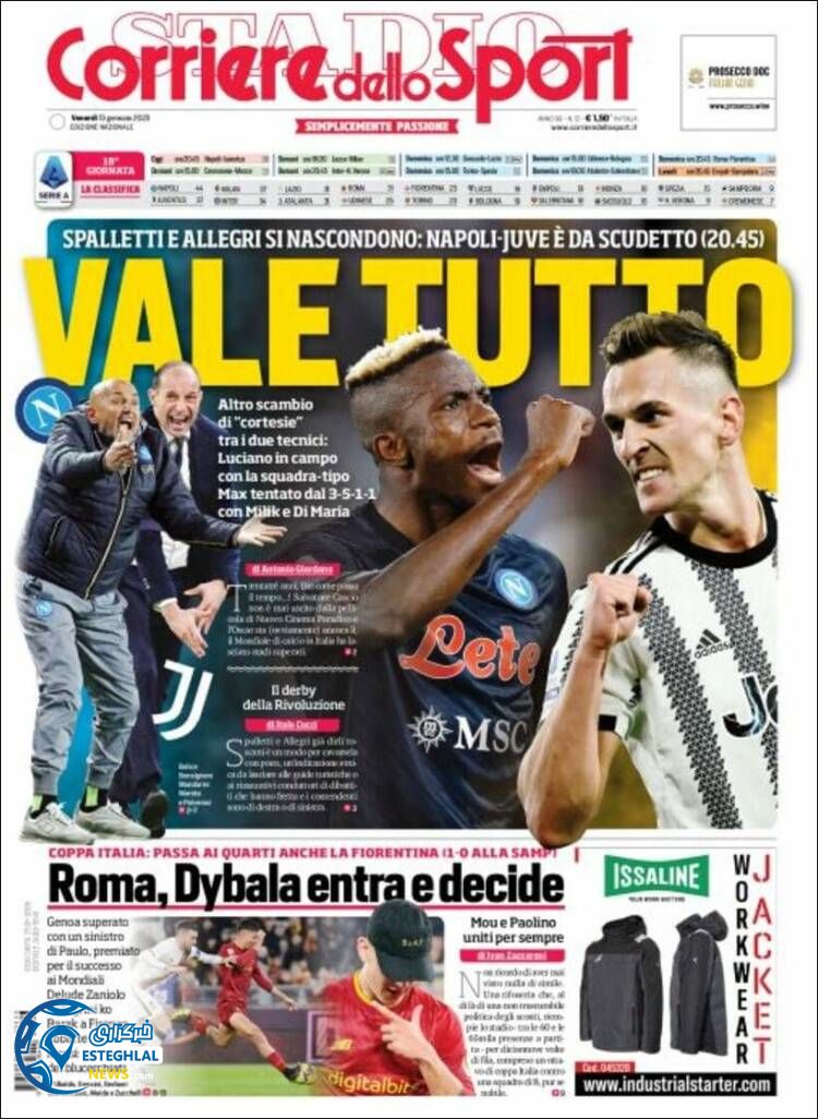 روزنامه ورزشی کوریره دلو اسپورت جمعه 23 دی 1401