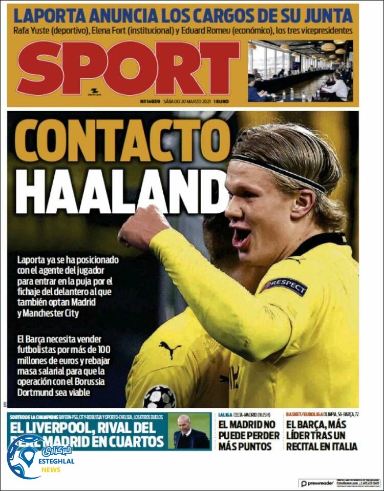 روزنامه ورزشی اسپورت شنبه 30 اسفند 1399