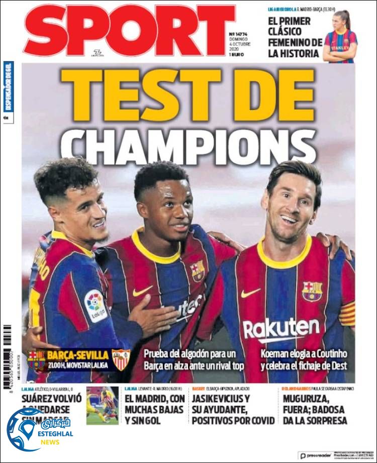 روزنامه ورزشی اسپورت یکشنبه 13 مهر 1399