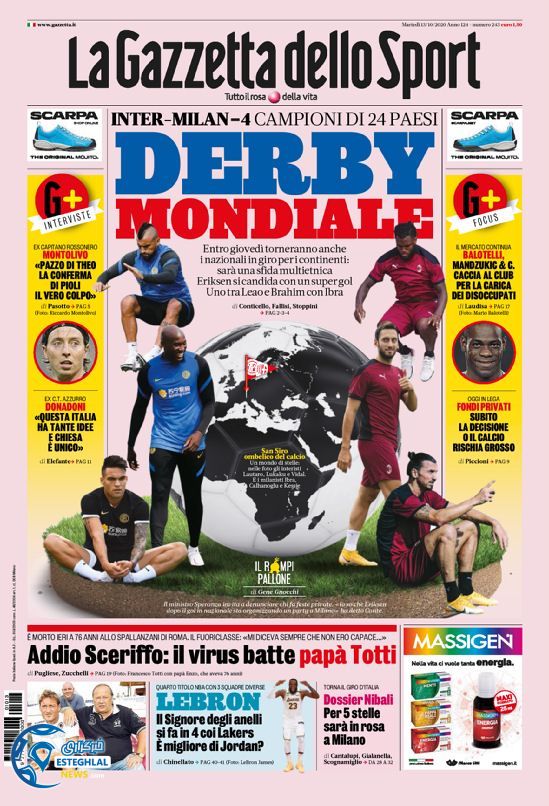 روزنامه ورزشی گاتزتا دلو اسپورت سه شنبه 22 مهر 1399