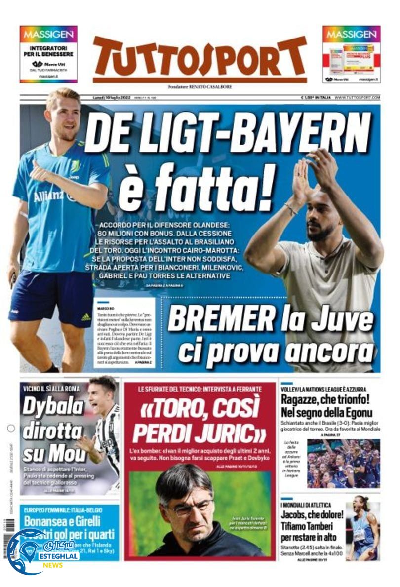  روزنامه ورزشی توتو اسپورت دوشنبه 27 تیر 1401