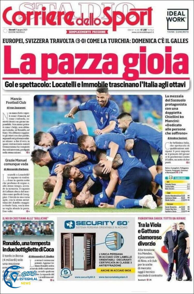 روزنامه ورزشی کوریره دلو اسپورت پنجشنبه 27 خرداد 1400