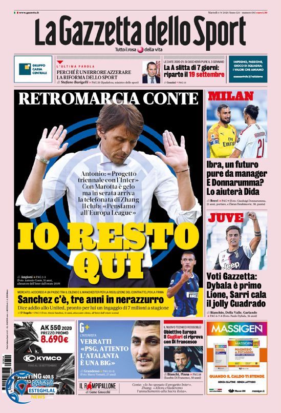 روزنامه ورزشی گاتزتا دلو اسپورت سه شنبه 14 مرداد 1399