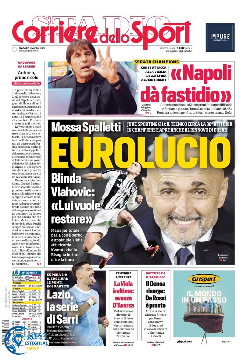 روزنامه  ورزشی کوریره دلو اسپورت سه شنبه 13 آبان 1404  