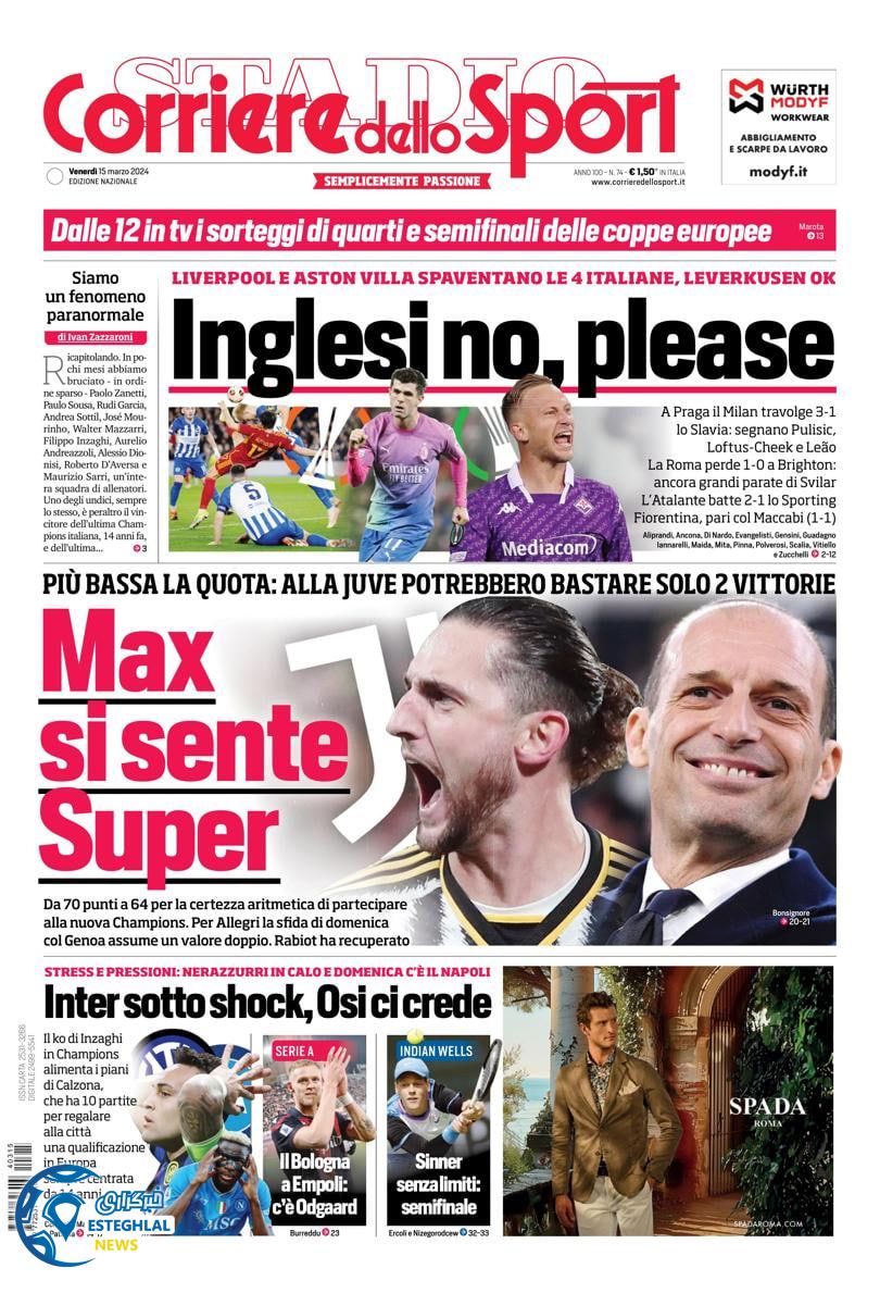 روزنامه ورزشی کوریره دلو اسپورت جمعه 25 اسفند 1402 