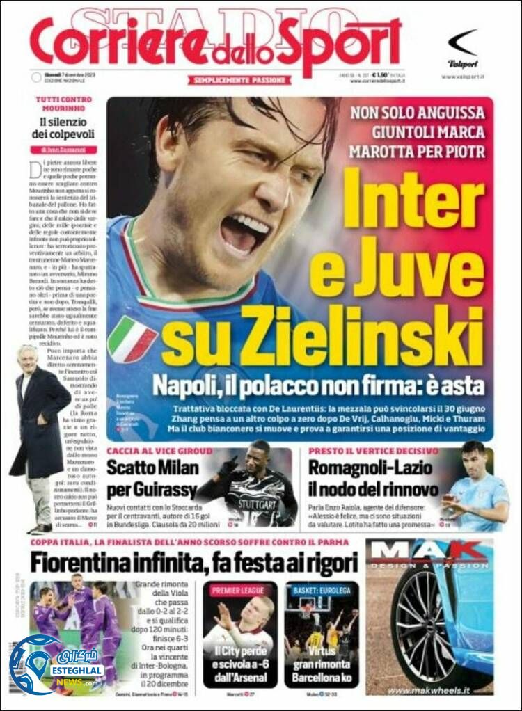 روزنامه ورزشی کوریره دلو اسپورت پنجشنبه 16 آذر 1402 