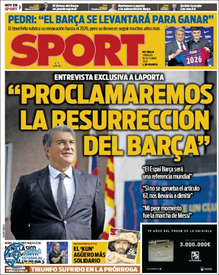 روزنامه ورزشی اسپورت شنبه 24 مهر 1400