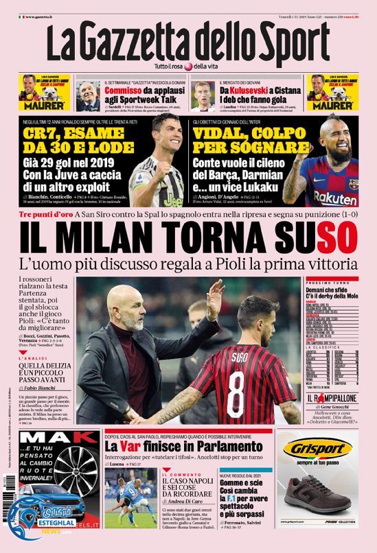 روزنامه ورزشی گاتزتا دلو اسپورت جمعه 10 آبان 1398